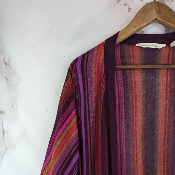 Soft Surroundings Top Women 2X Pink Striped Wrap Tie Cardigan Bella Donna - Picture 2 of 12